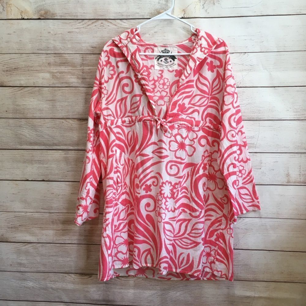 PUSSERS HOODED COVERUP IN PINK AND WHITE‎